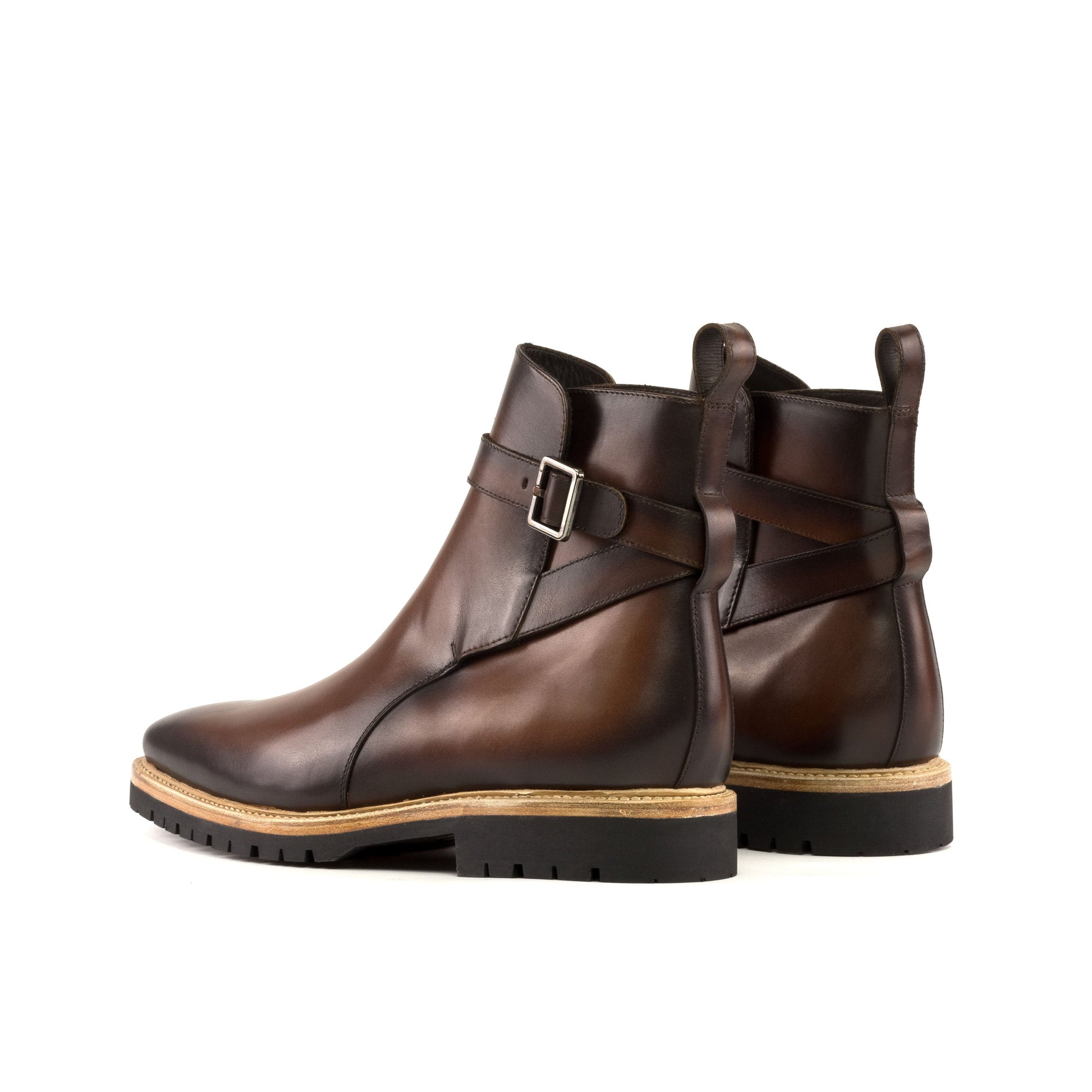 Jodhpur Boot in Burnished Cognac Painted Box Calf, rear three-quarter view