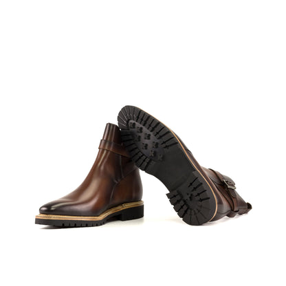 Jodhpur Boot in Burnished Cognac Painted Box Calf showing black commando rubber sole