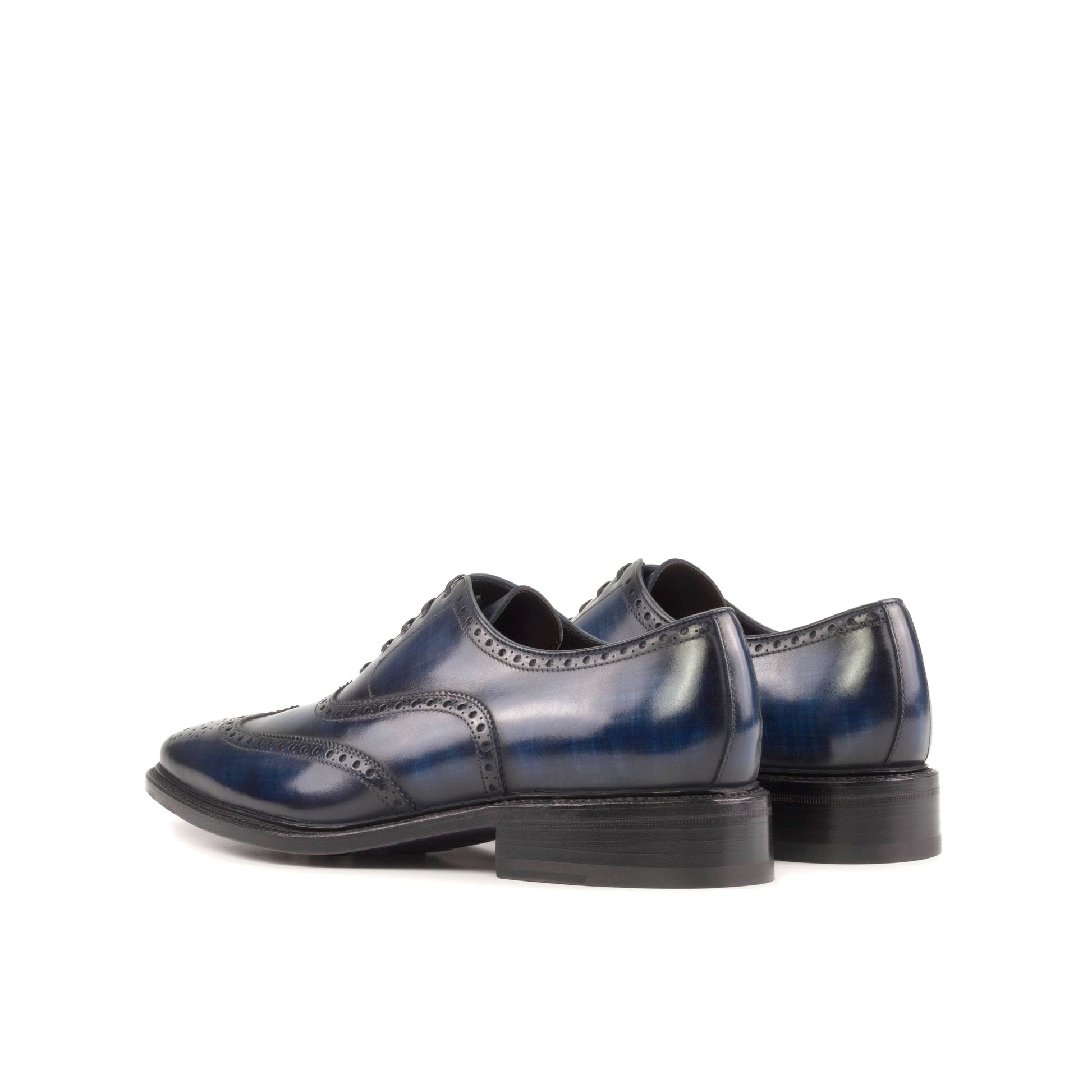 Wingtip Oxford in Denim Patina Box Calf, rear three-quarter view