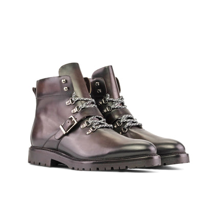Hiking Boot in Burnished Dark Brown Box Calf, front three-quarter view