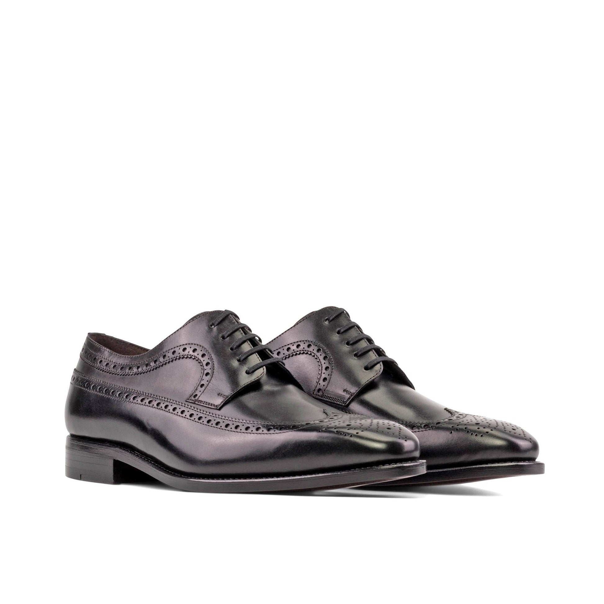 Long Wingtip Derby in Black Box Calf, front three-quarter view