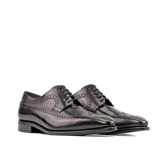 Long Wingtip Derby in Black Box Calf, front three-quarter view