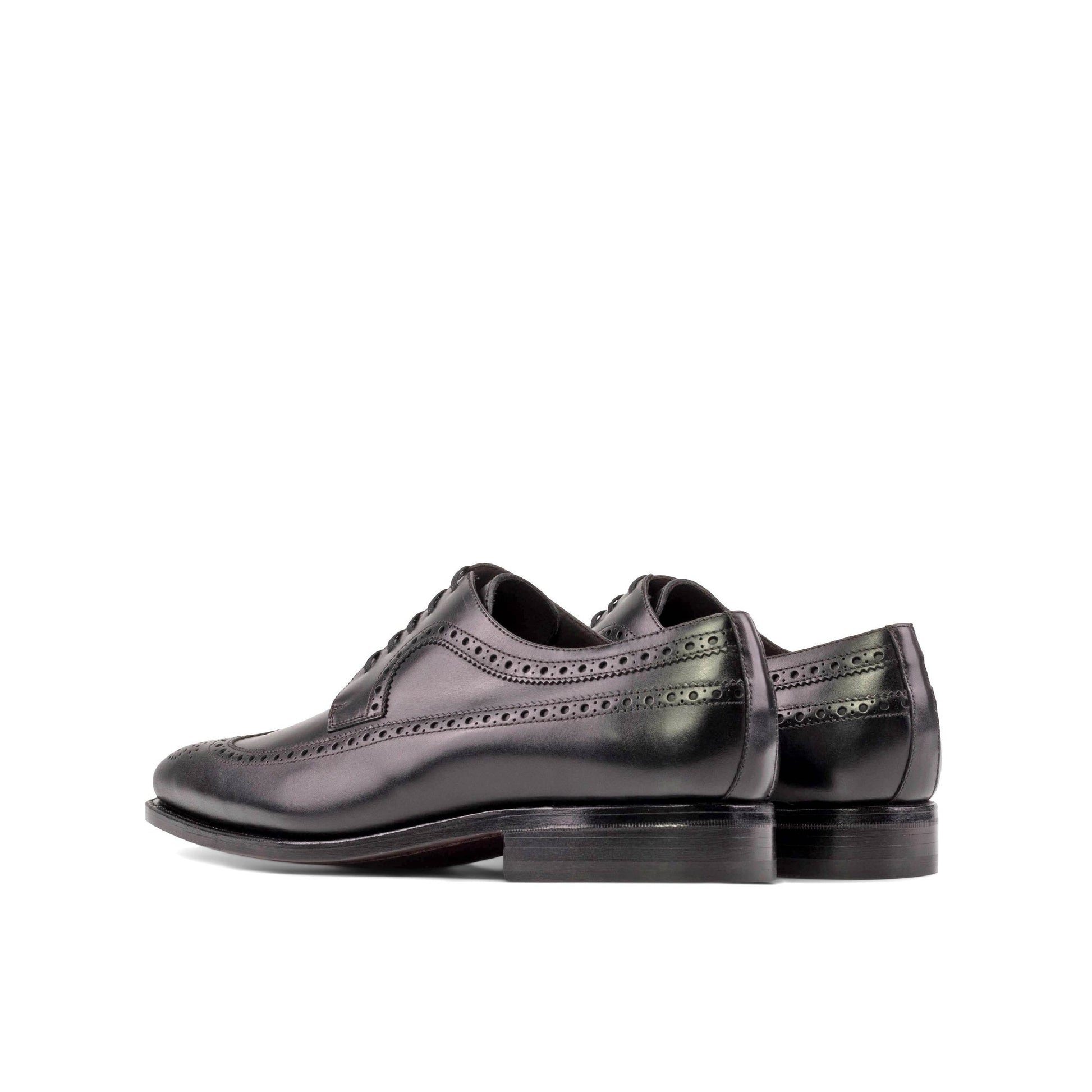 Long Wingtip Derby in Black Box Calf, rear three-quarter view