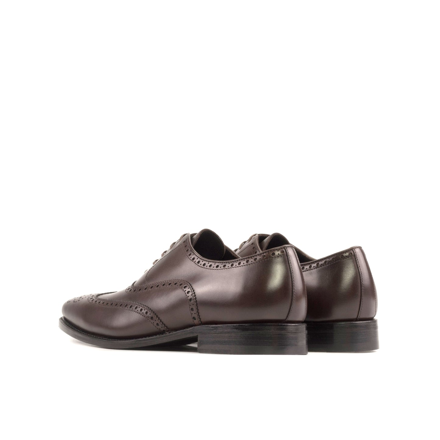 Wingtip Oxford in Dark Brown Box Calf, rear three-quarter view