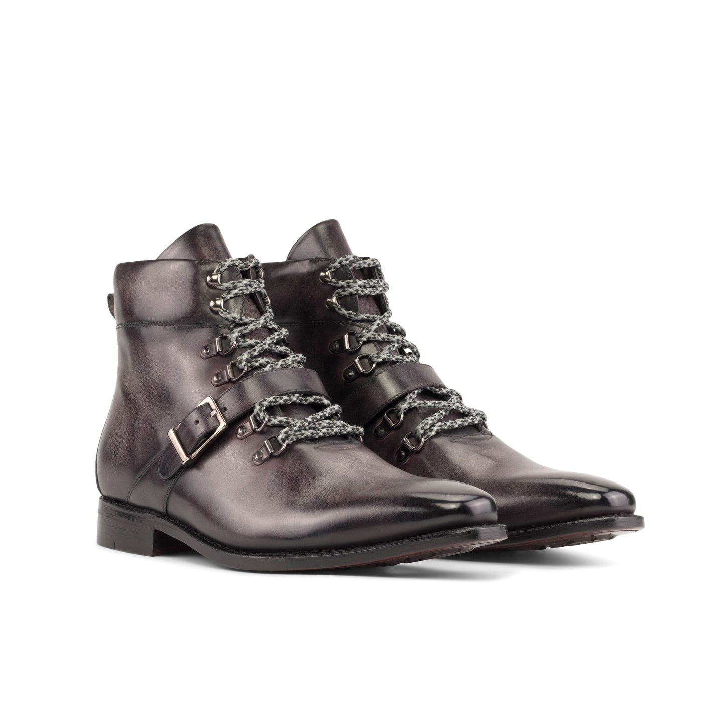 Hiking Boot in Aubergine Museum Patina Box Calf, front three-quarter view