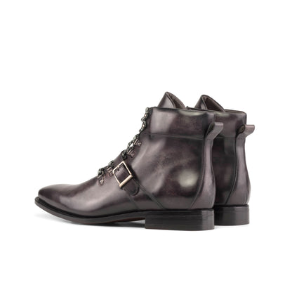 Hiking Boot in Aubergine Museum Patina Box Calf, rear three-quarter view