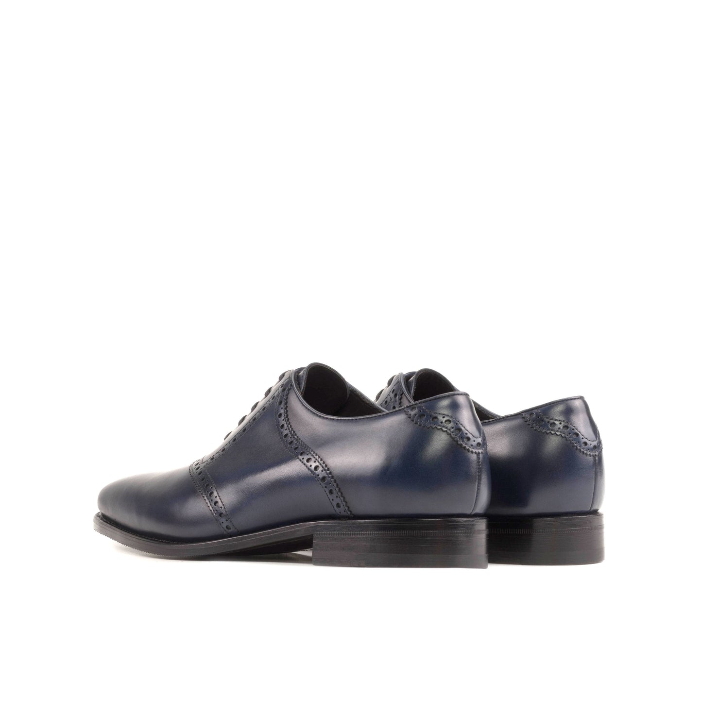 Saddle Shoe in Navy Box Calf, rear three-quarter view
