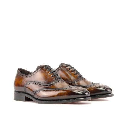 Wingtip Oxford in Fire Museum Patina Box Calf, front three-quarter view