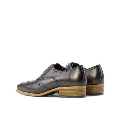 Wingtip Oxford in Burnished Dark Brown Box Calf, rear three-quarter view