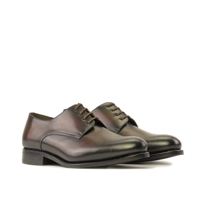 Derby in Burnished Dark Brown Box Calf, front three-quarter view