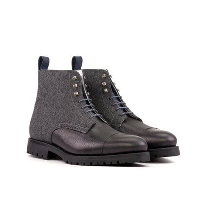 Jumper Boot in Dark Grey Flannel and Black Painted Full-Grain Box Calf, front three-quarter view