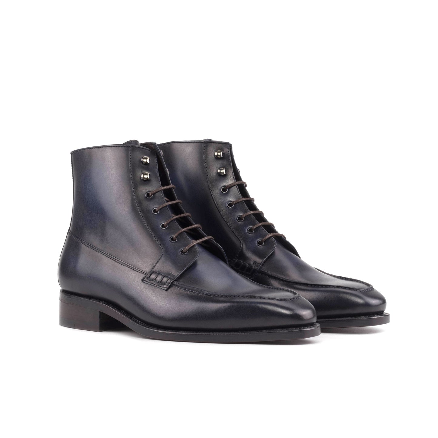 Moc Toe Boot in Burnished Navy Box Calf, front three-quarter view