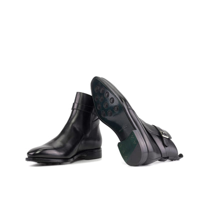 Jodhpur Boot in Black Painted Box Calf showing turquoise leather sole with rubber button injections