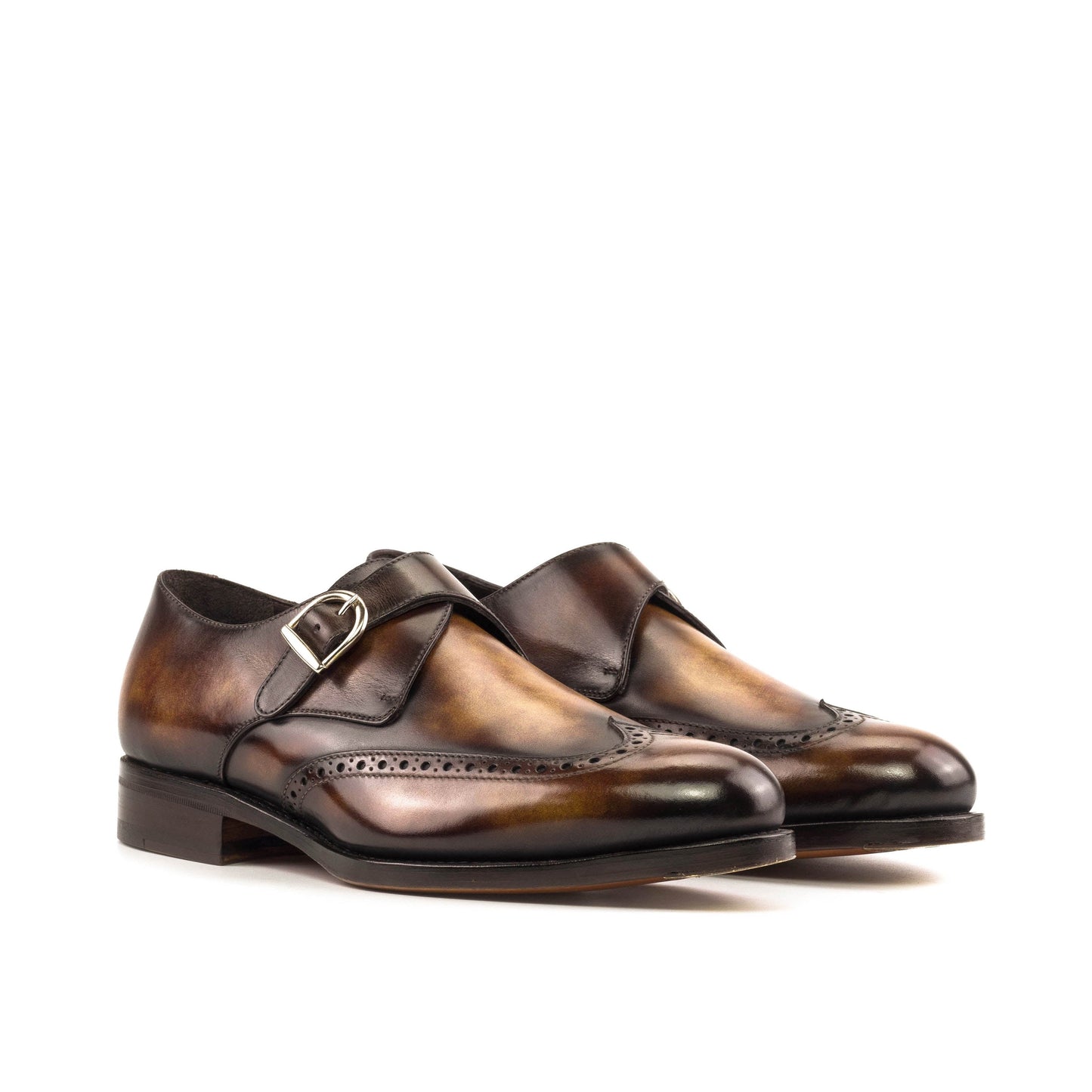 Single Monk Strap in Fire Museum Patina Box Calf, front three-quarter view
