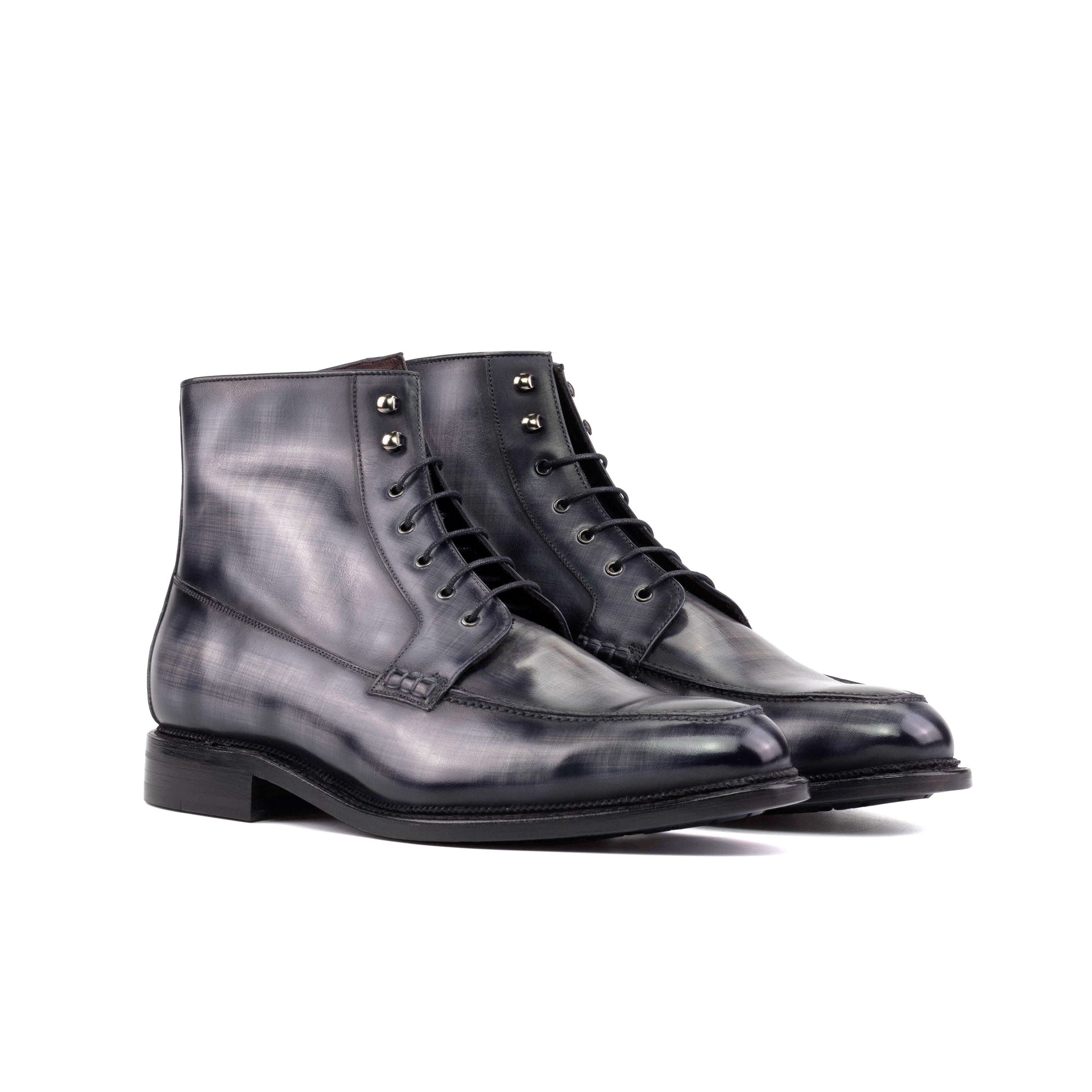 Moc Toe Boot in Grey Patina Box Calf, front three-quarter view