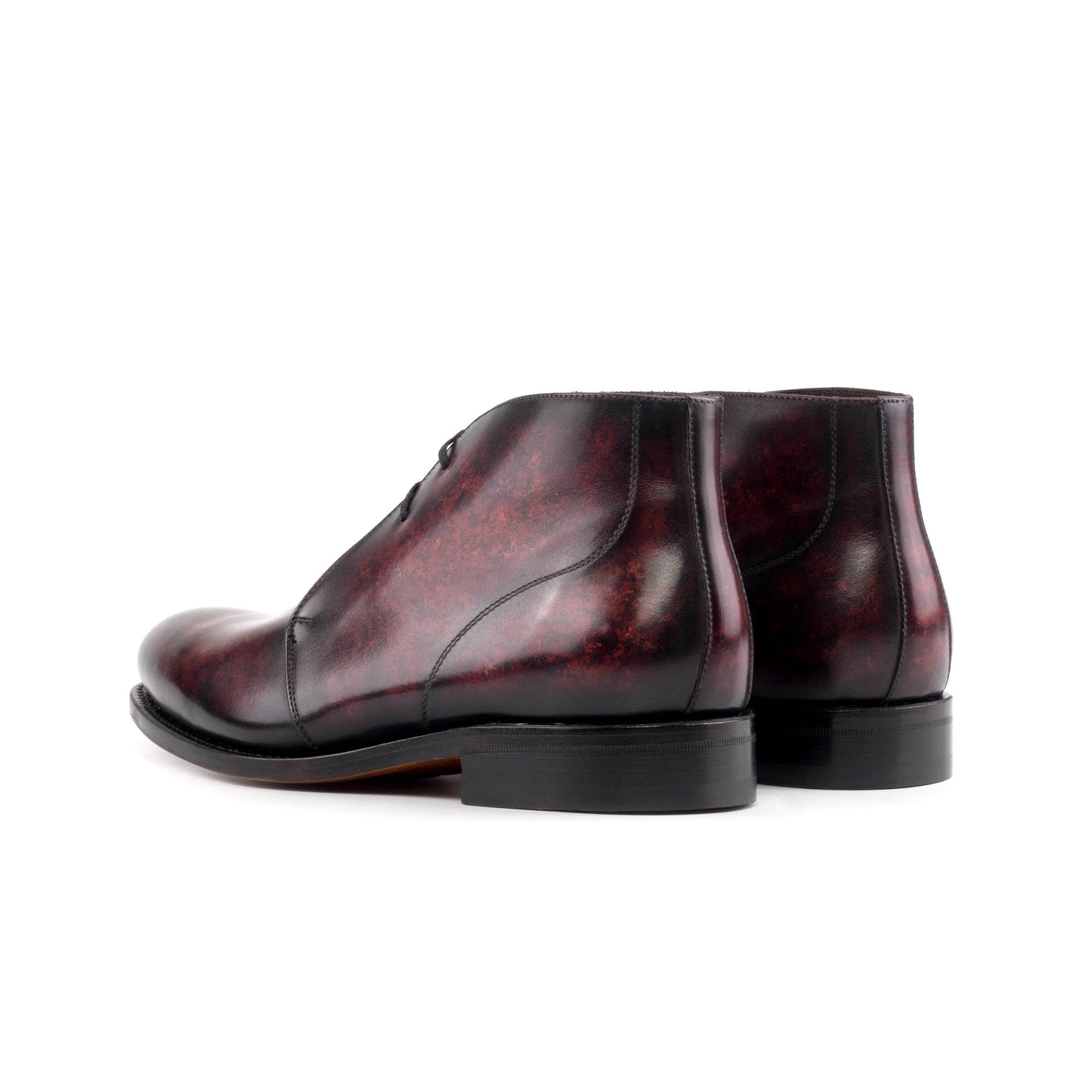 Burgundy Marble Patina Box Calf Chukka boots, rear three-quarter view