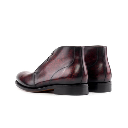 Burgundy Marble Patina Box Calf Chukka boots, rear three-quarter view