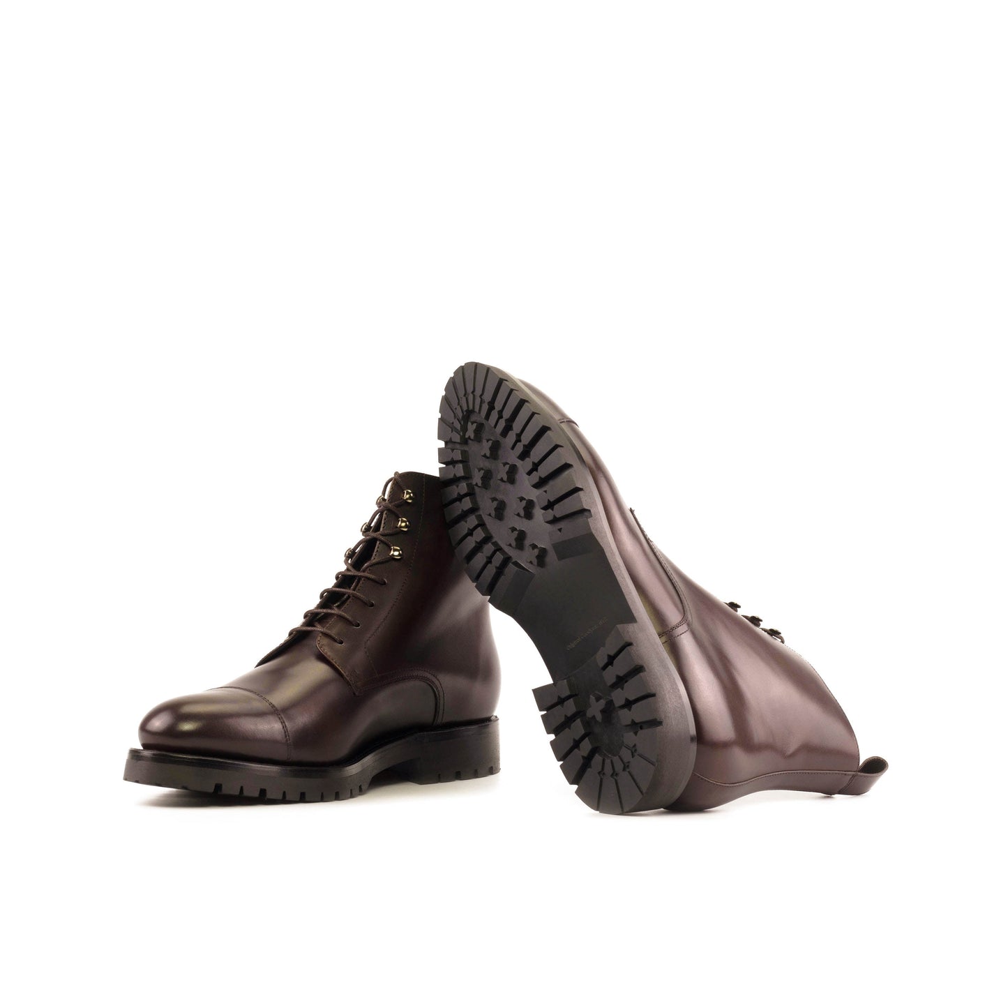 Jumper Boot in Dark Brown Box Calf showing black commando rubber sole