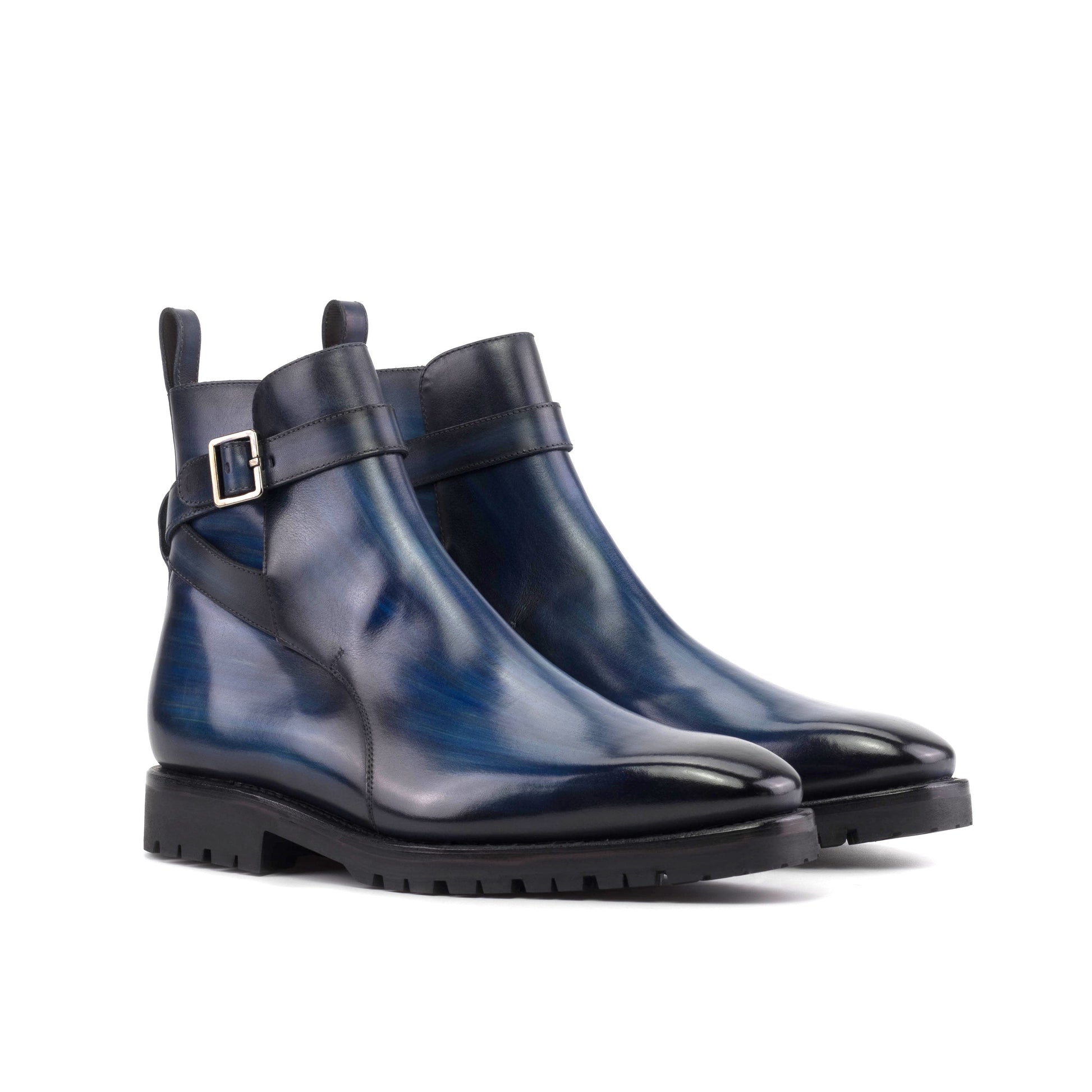 Jodhpur Boot in Denim Patina Box Calf, front three-quarter view