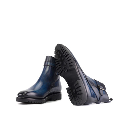Jodhpur Boot in Denim Patina Box Calf showing black commando rubber sole
