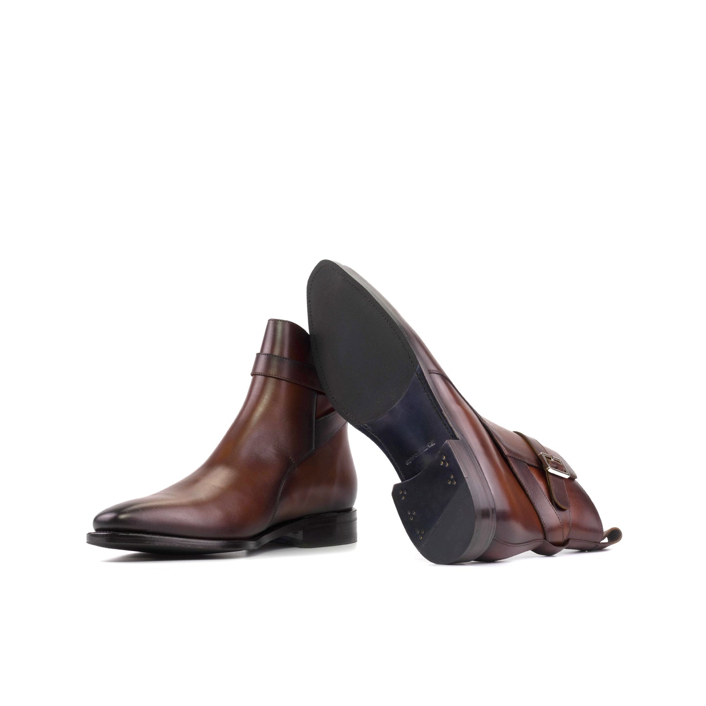 Jodhpur Boot in Burnished Burgundy Box Calf showing ultramar leather and rubber combination sole