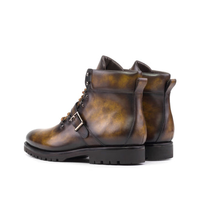 Hiking Boot in Tobacco Museum Patina Box Calf, rear three-quarter view