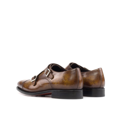 Double Monk Strap in Cognac Marble Patina Box Calf, rear three-quarter view