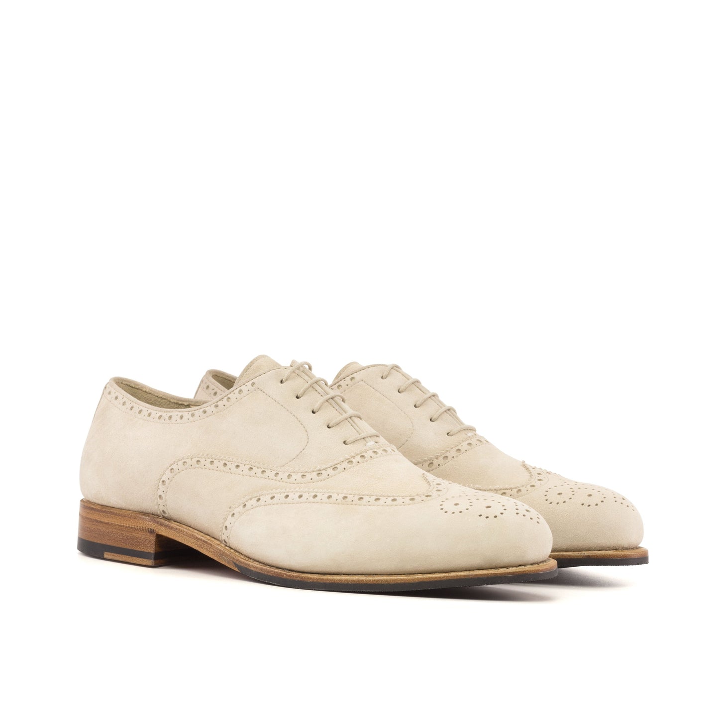 Wingtip Oxford in Ivory Kid Suede, front three-quarter view