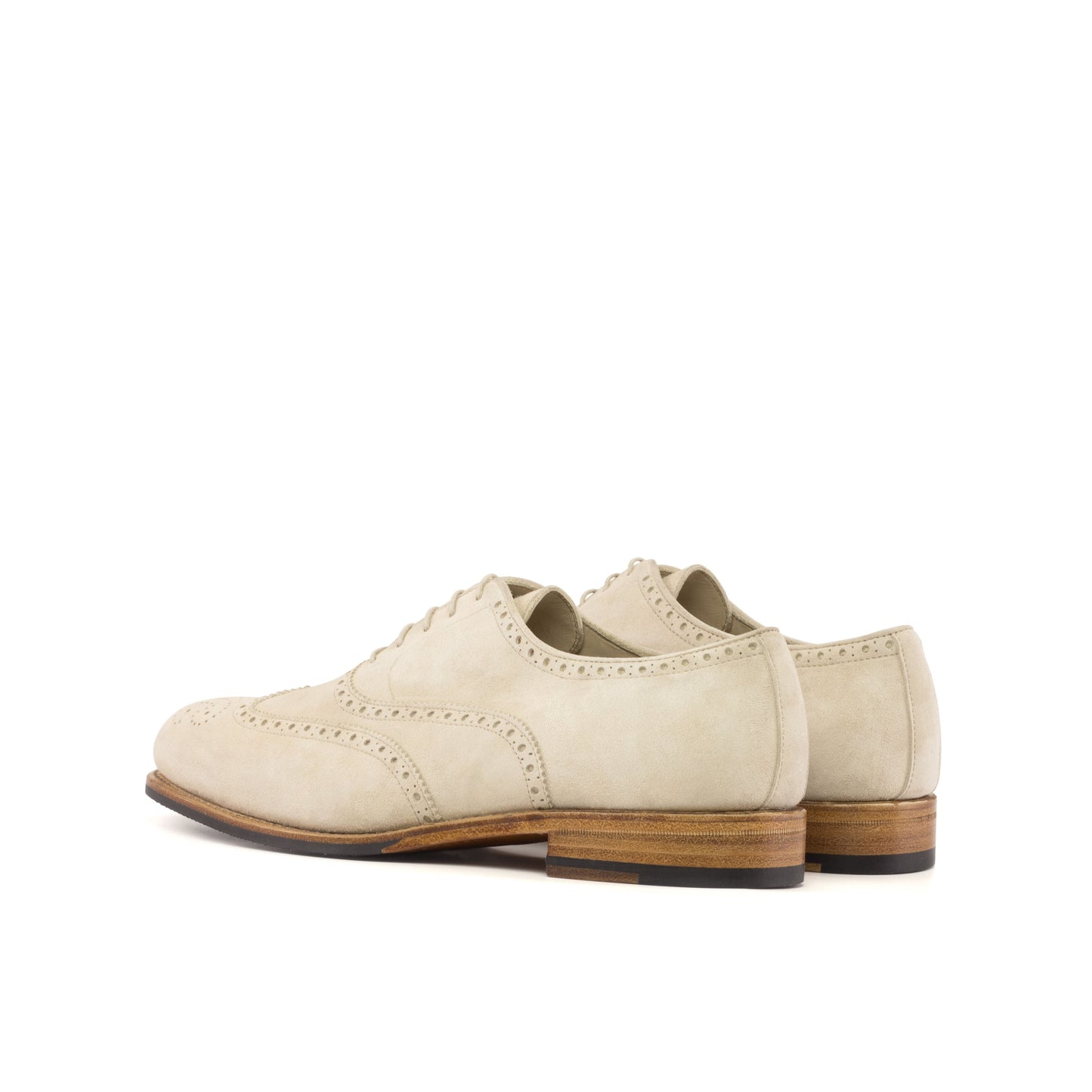 Wingtip Oxford in Ivory Kid Suede, rear three-quarter view