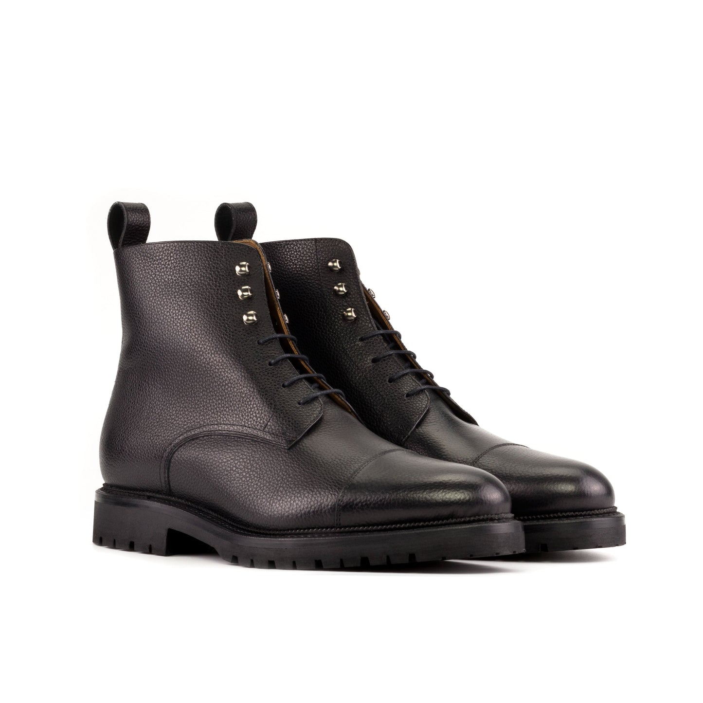 Jumper Boot in Black Painted Full-Grain Box Calf, front three-quarter view