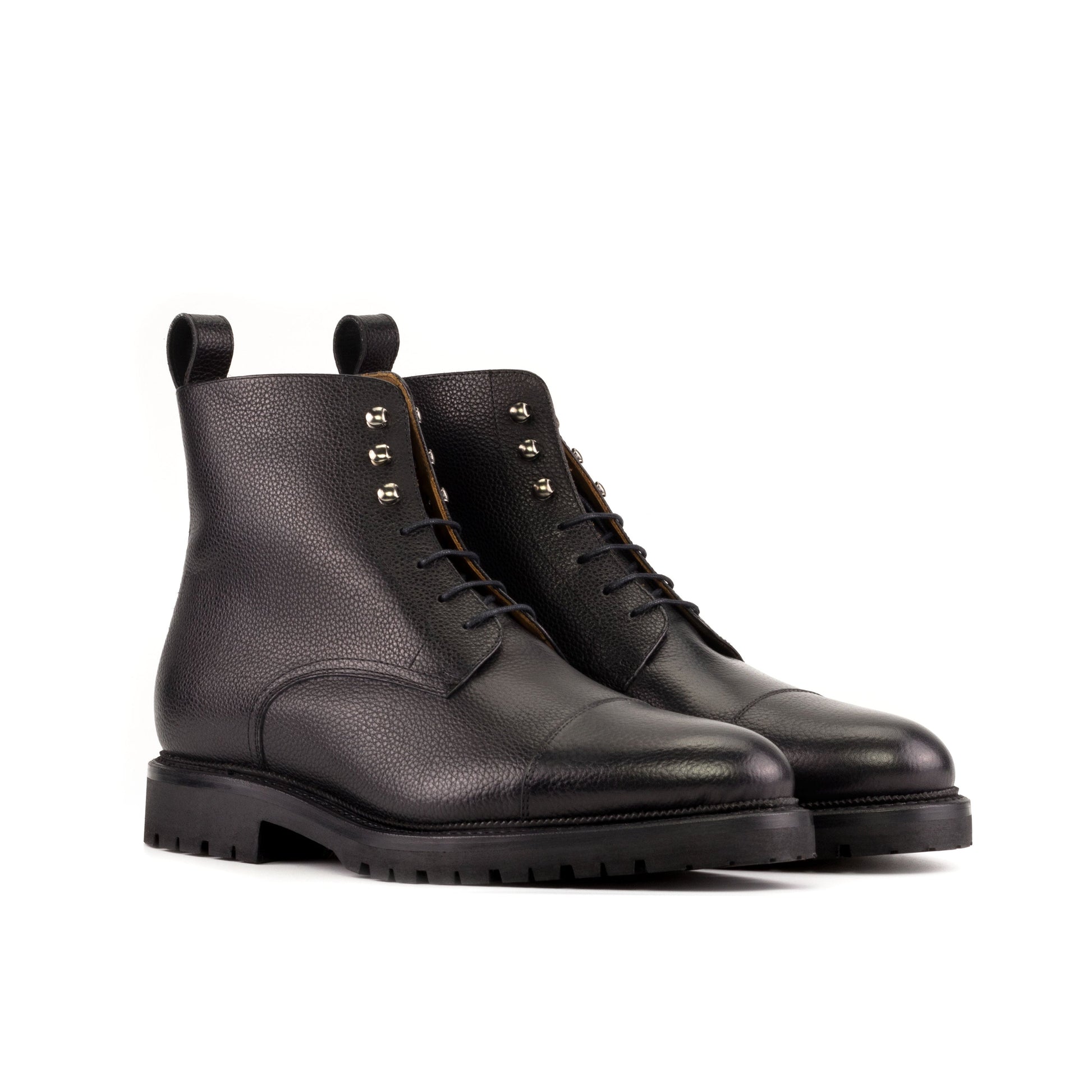 Jumper Boot in Black Painted Full-Grain Box Calf, front three-quarter view