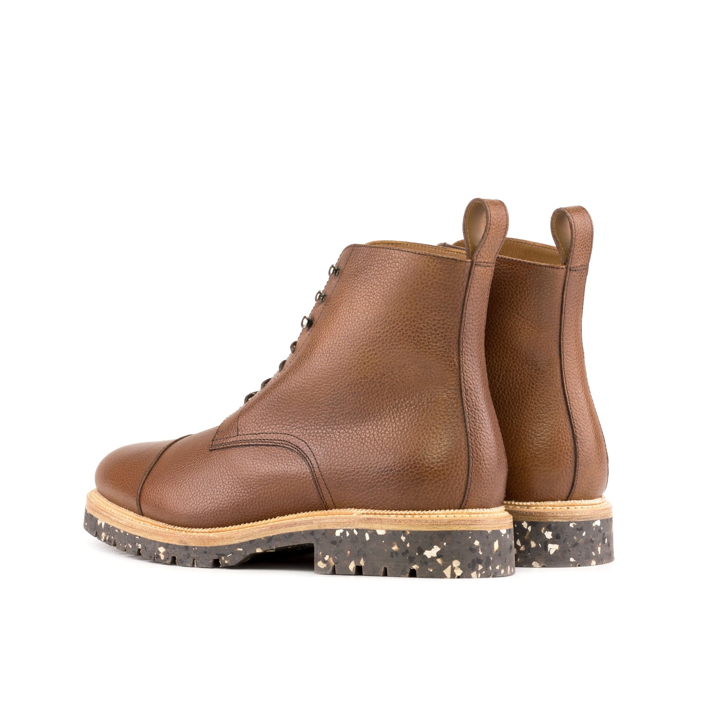 Jumper Boot in Medium Brown Painted Full-Grain Box Calf, rear three-quarter view