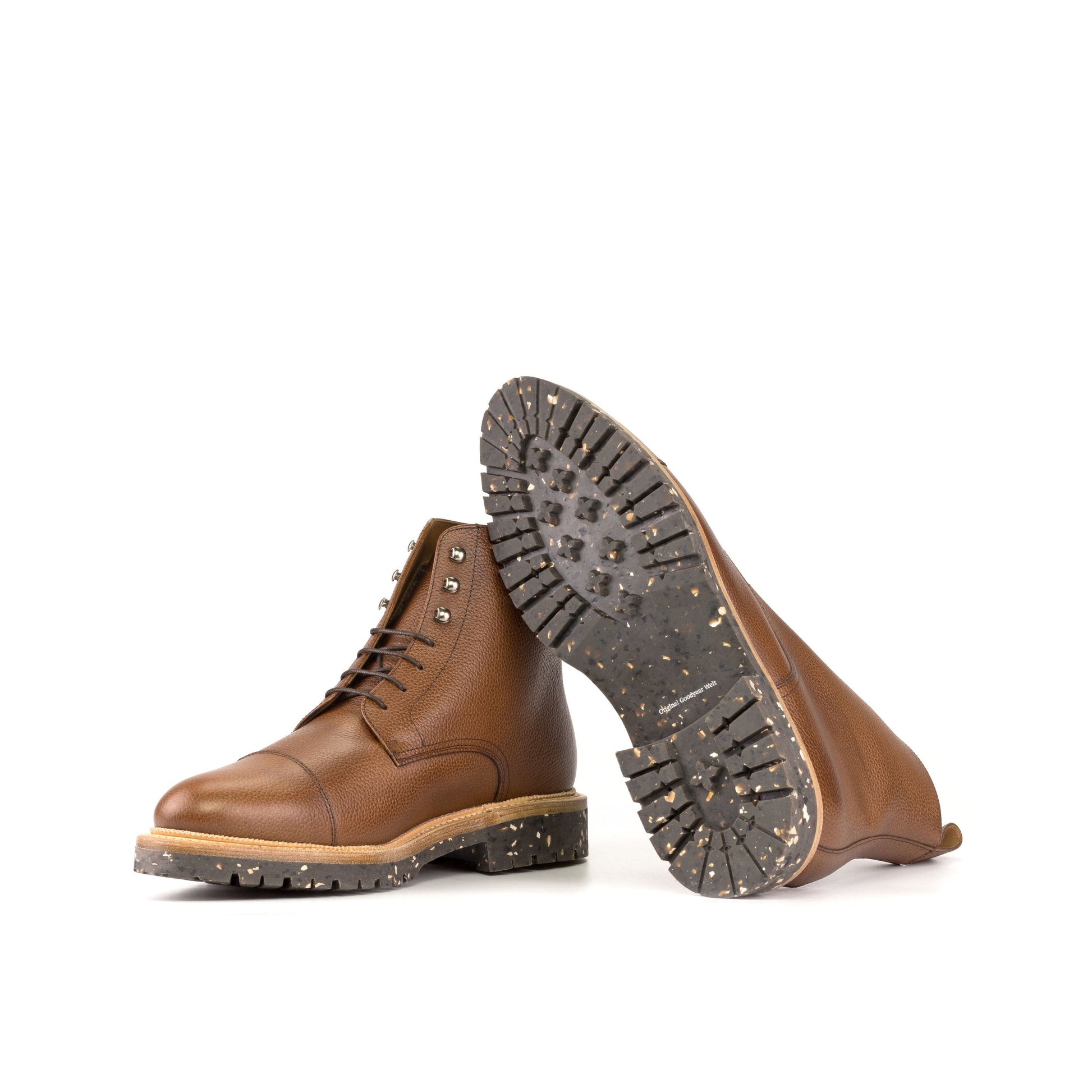 Jumper Boot in Medium Brown Painted Full-Grain Box Calf showing recycled commando rubber sole