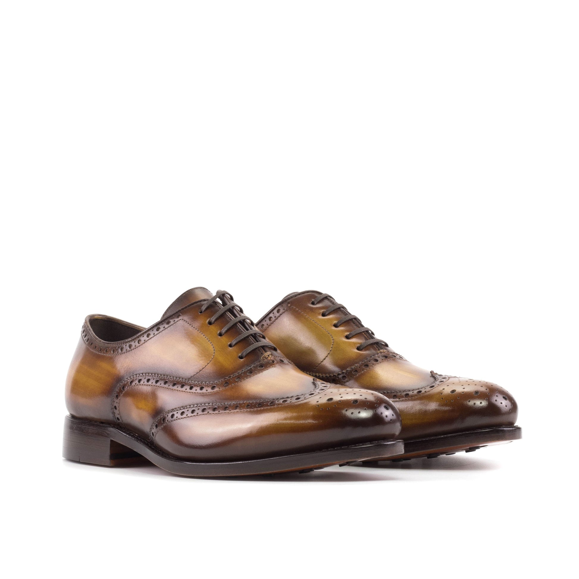 Wingtip Oxford in Cognac Patina Box Calf, front three-quarter view
