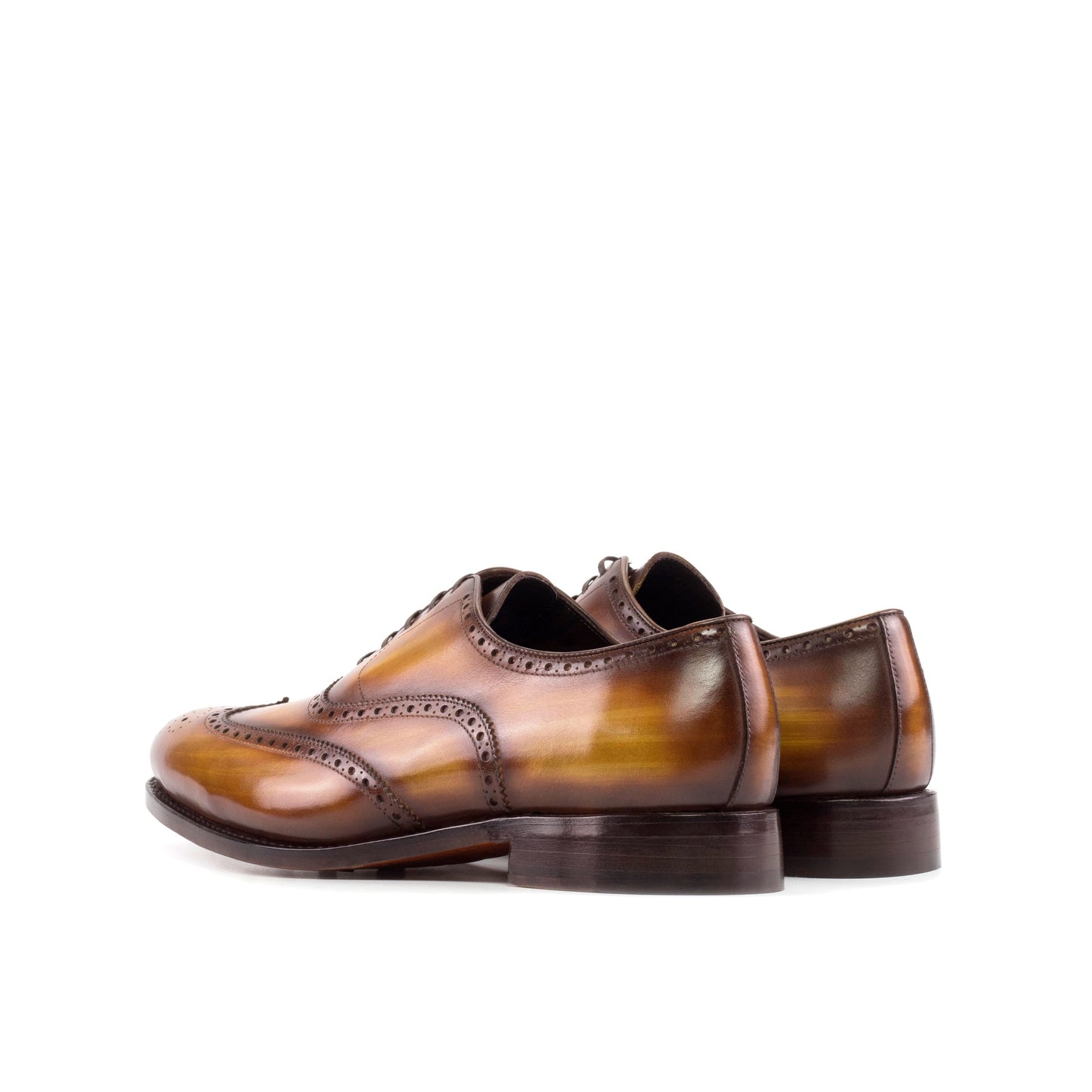 Wingtip Oxford in Cognac Patina Box Calf, rear three-quarter view