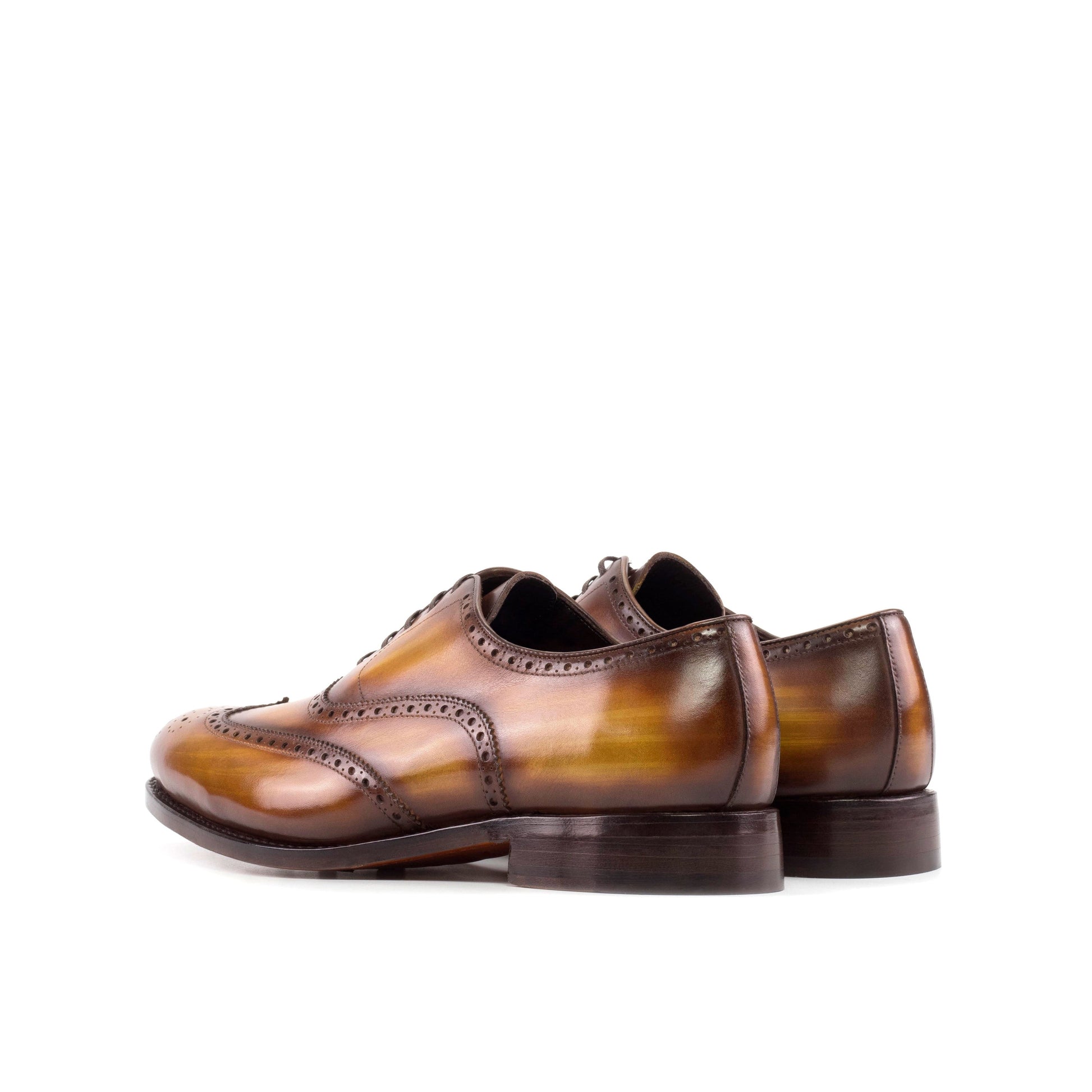 Wingtip Oxford in Cognac Patina Box Calf, rear three-quarter view
