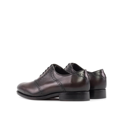 Saddle Shoe in Burnished Dark Brown Box Calf, rear three-quarter view