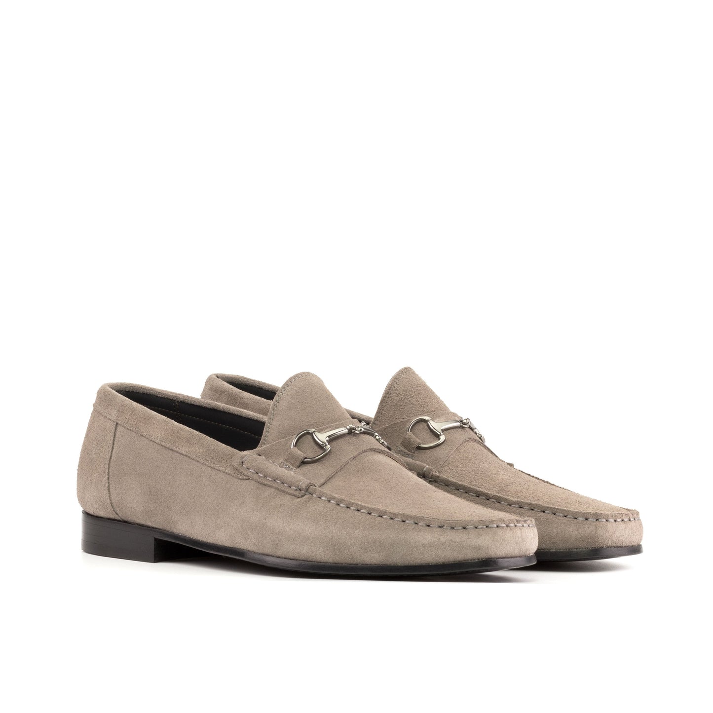 Moccasin Bit Loafer in Grey Calf Suede, front three-quarter view
