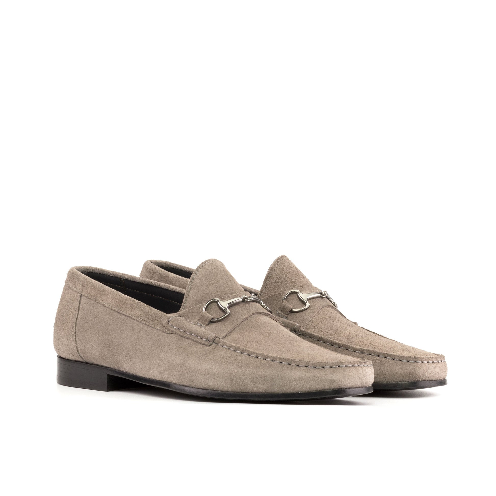 Moccasin Bit Loafer in Grey Calf Suede, front three-quarter view