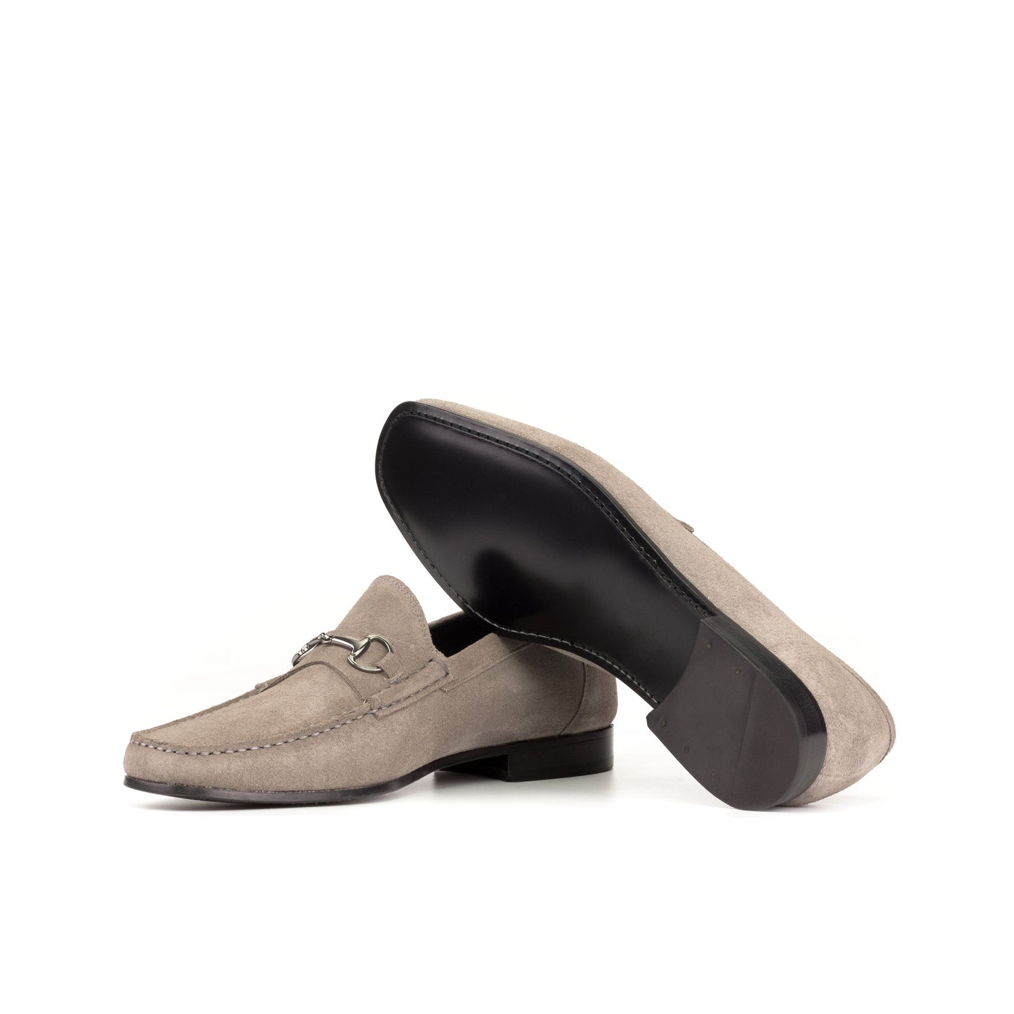 Moccasin Bit Loafer in Grey Calf Suede, black leather sole