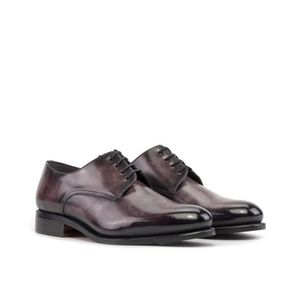 Derby in Aubergine Museum Patina Box Calf, front three-quarter view