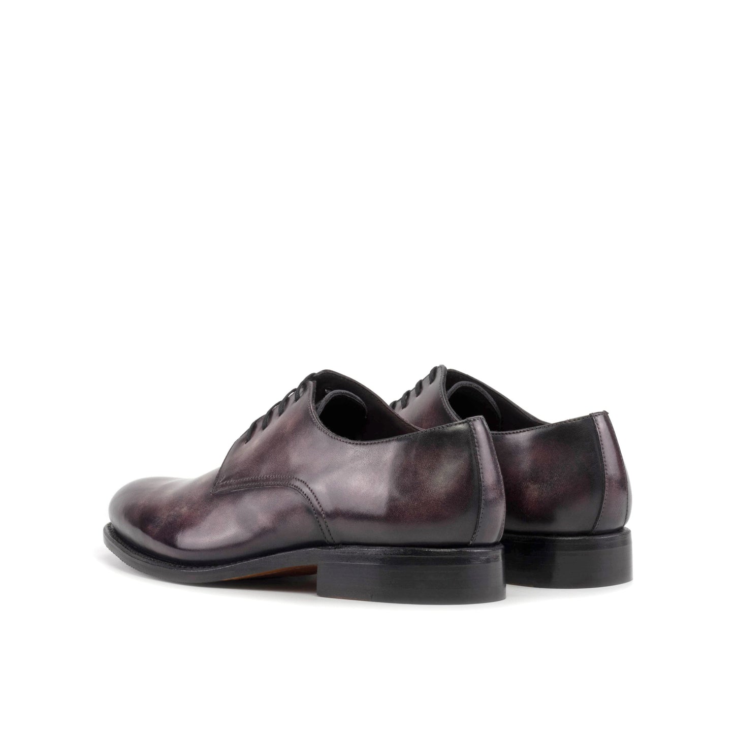 Derby in Aubergine Museum Patina Box Calf, rear three-quarter view