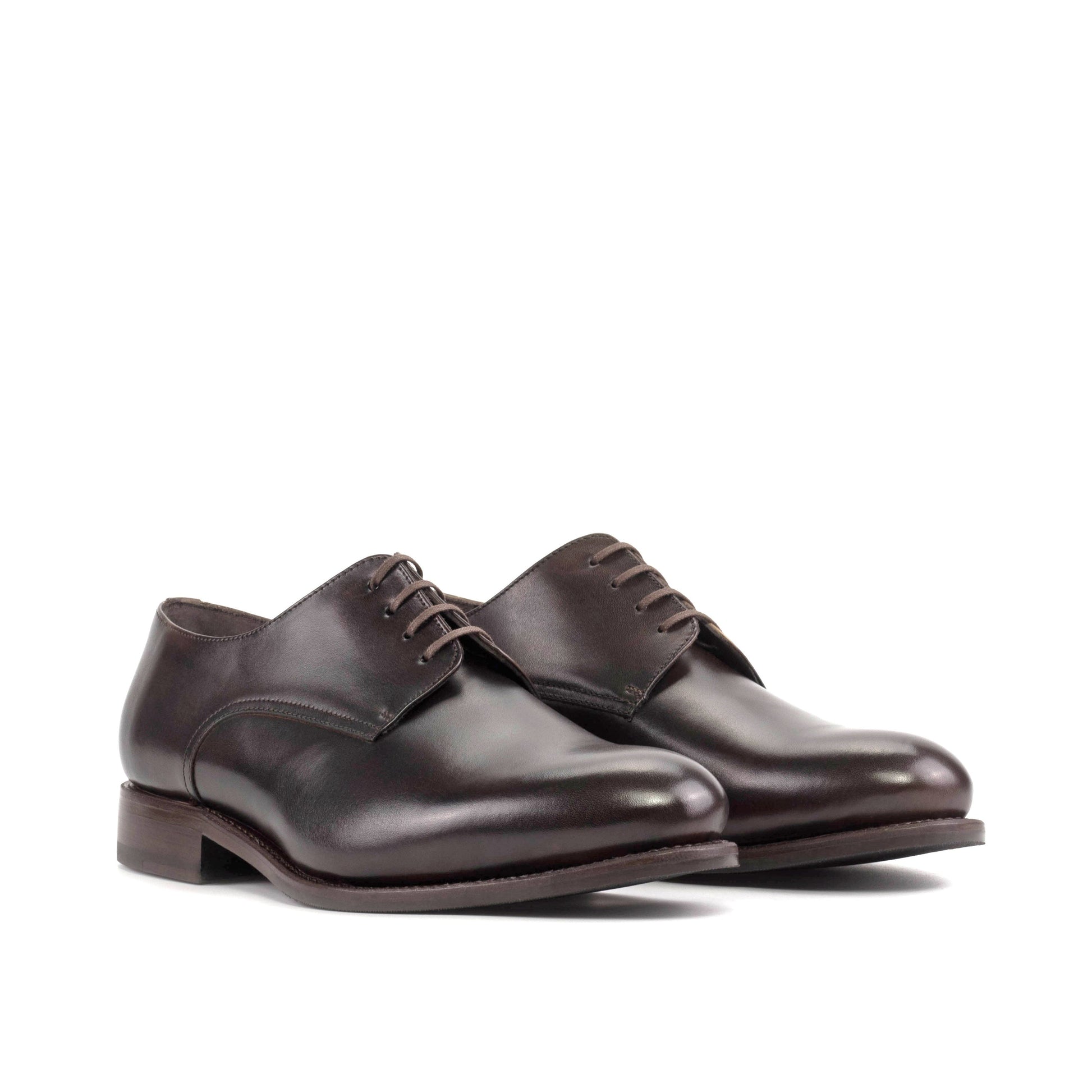 Derby in Dark Brown Painted Box Calf, front three-quarter view