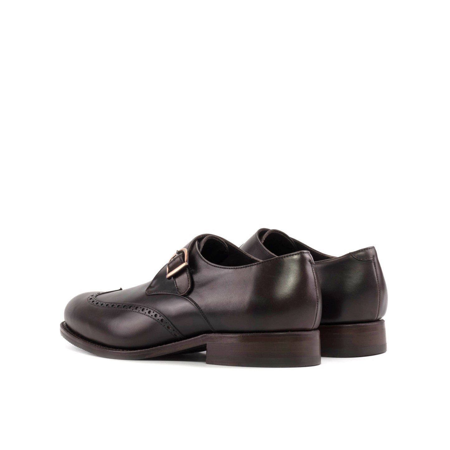 Single Monk Strap in Black Herringbone Fabric and Dark Brown Painted Box Calf, rear three-quarter view