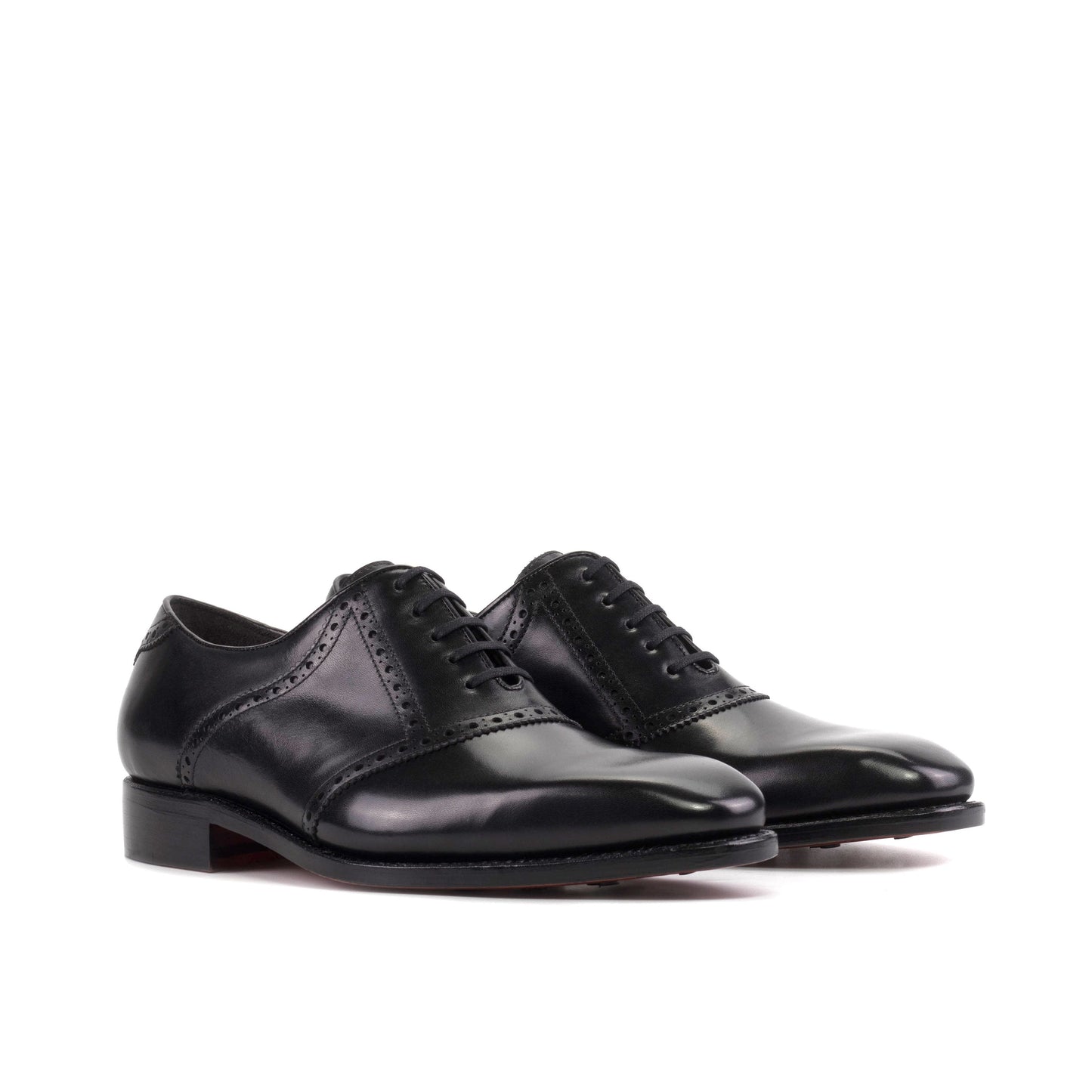 Saddle Shoe in Black Box Calf, front three-quarter view