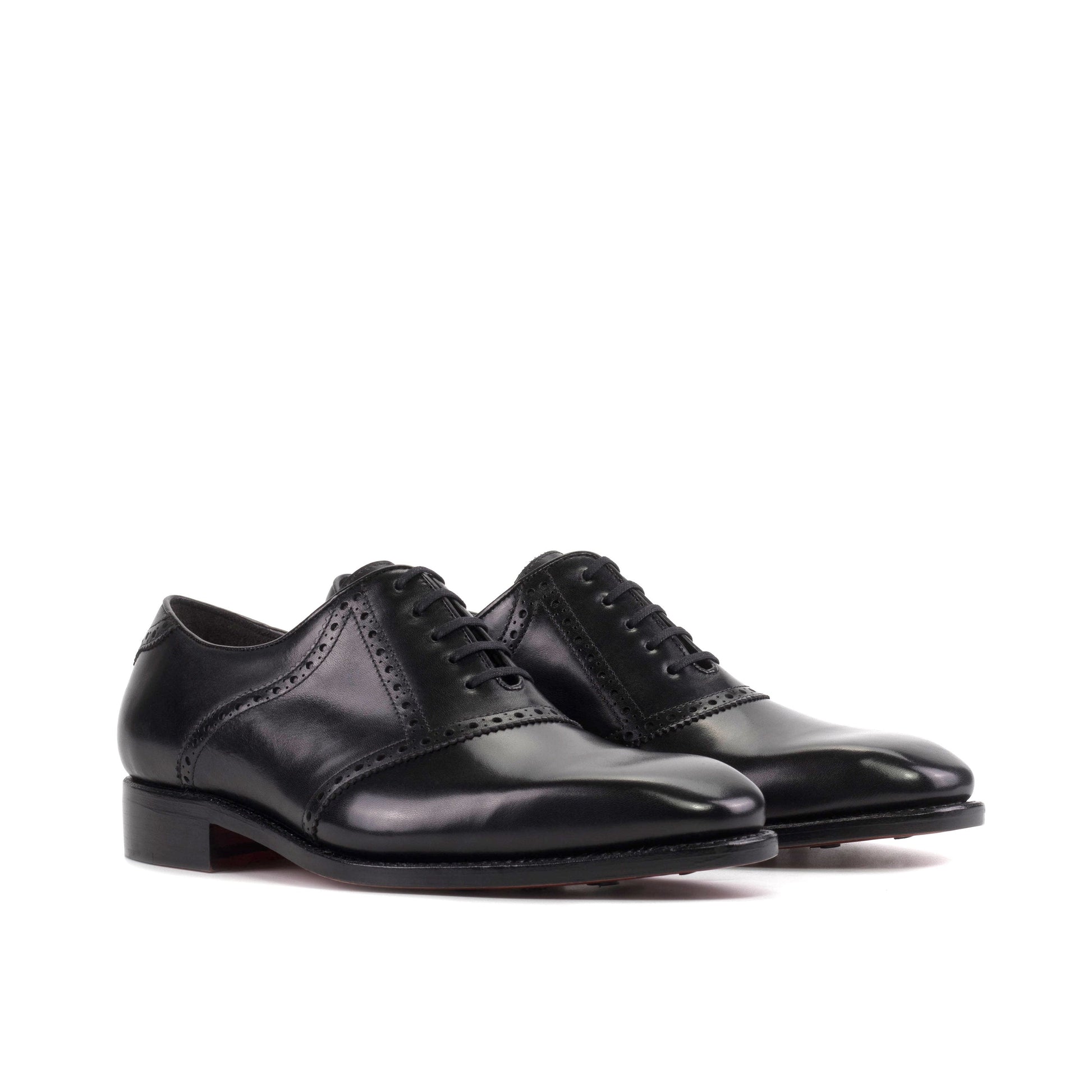 Saddle Shoe in Black Box Calf, front three-quarter view