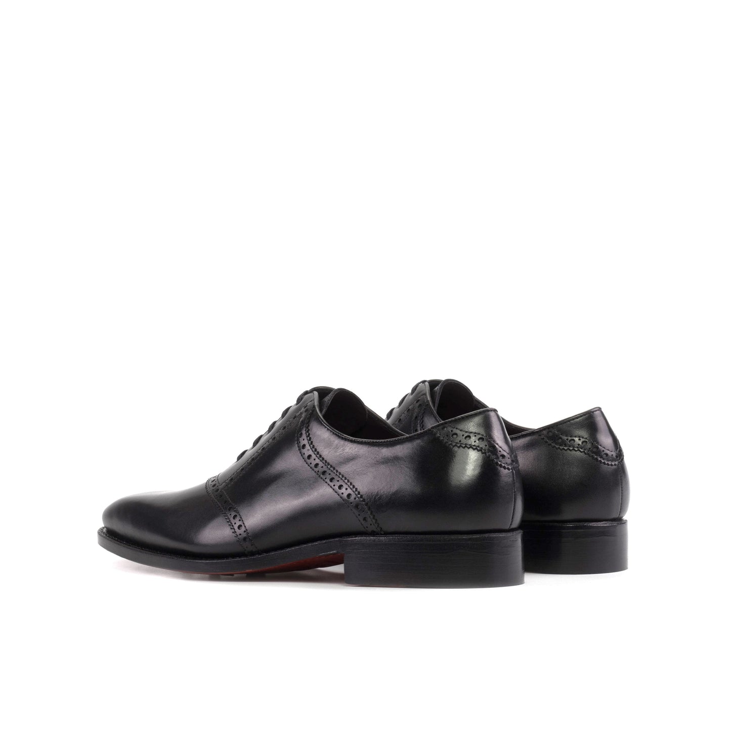 Saddle Shoe in Black Box Calf, rear three-quarter view
