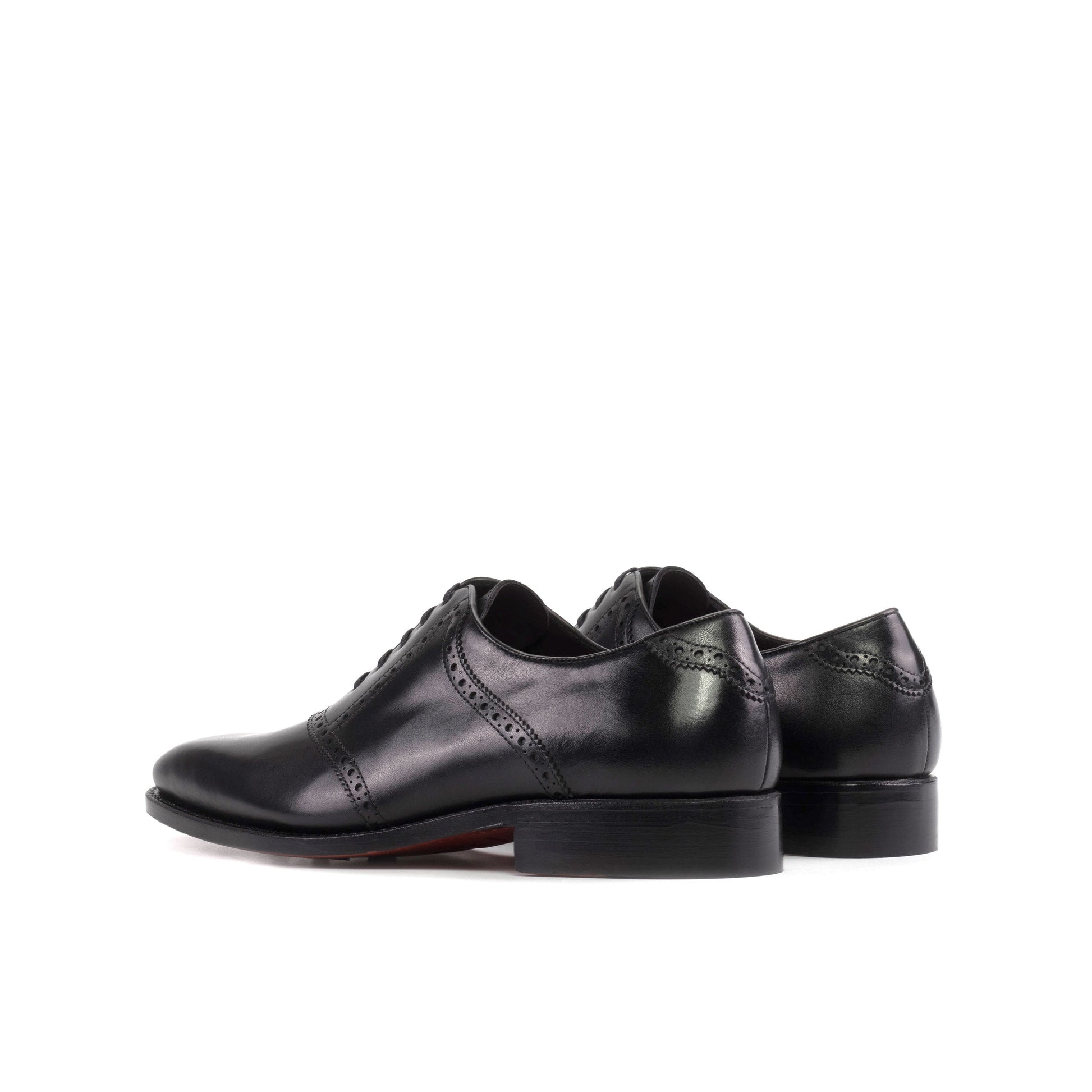 Saddle Shoe in Black Box Calf, rear three-quarter view