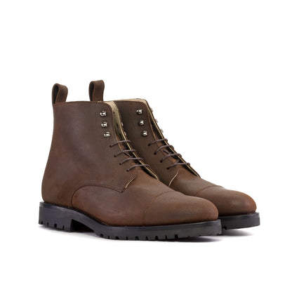 Jumper Boot in Brown Waxed Leather, front three-quarter view