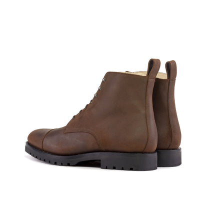 Jumper Boot in Brown Waxed Leather, rear three-quarter view